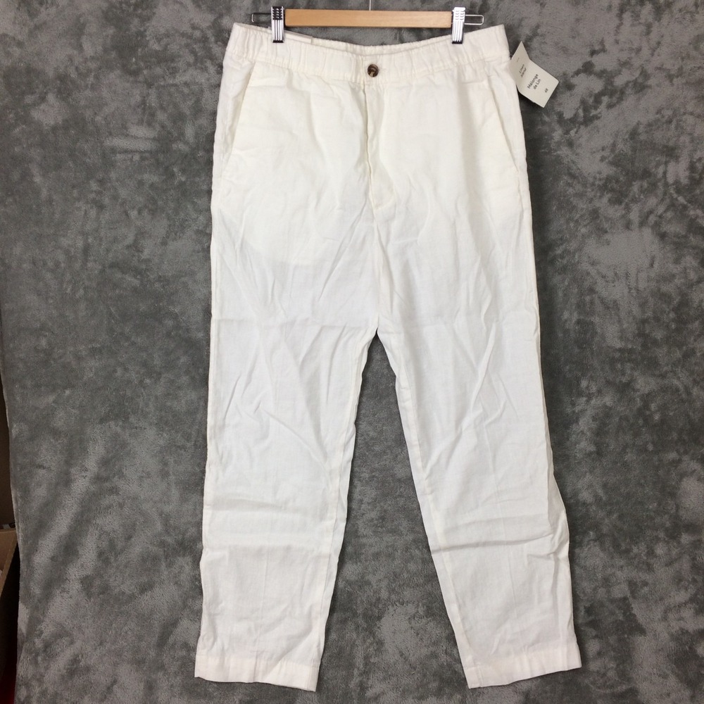 H&M Linen Pants Mens Medium Regular Fit Drawstring Linen Blend Cream Vacation